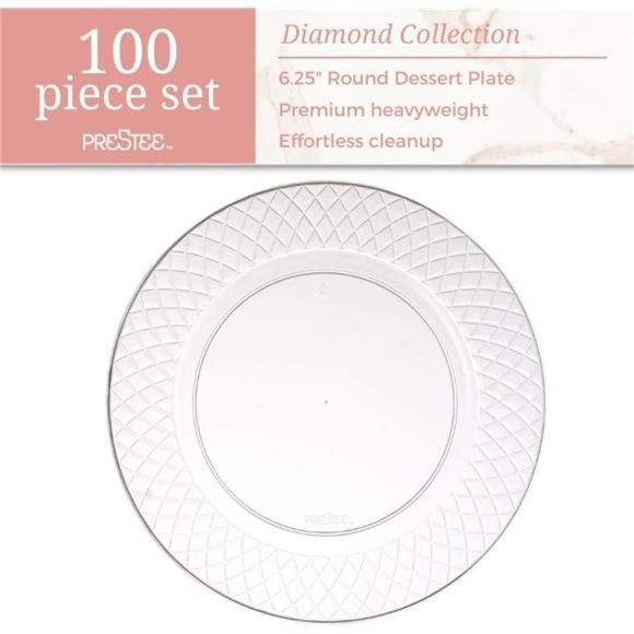 100 Clear Plastic Plates, 6.25" Clear Plastic Dessert Plates, Round Party Plates - Picture 2 of 7